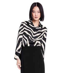 Sergio Hudson Black and White Retro Zebra Print Button Down Blouse Size Medium